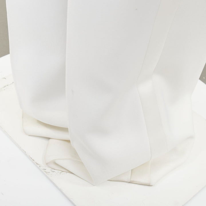 ALEXANDRE VAUTHIER white satin trim pleated front wide leg pants