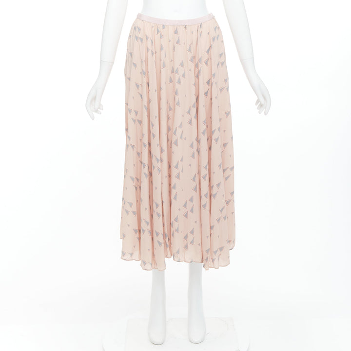 VALENTINO  100% silk dusty pink grey triangle print midi skirt UK8 S