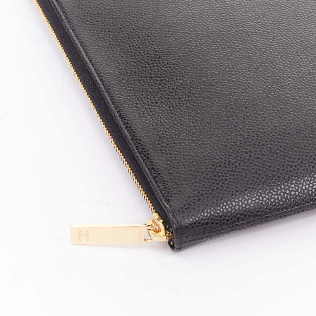 CHANEL 2014 Timeless CC Portfolio Pouch black leather embossed tech clutch bag