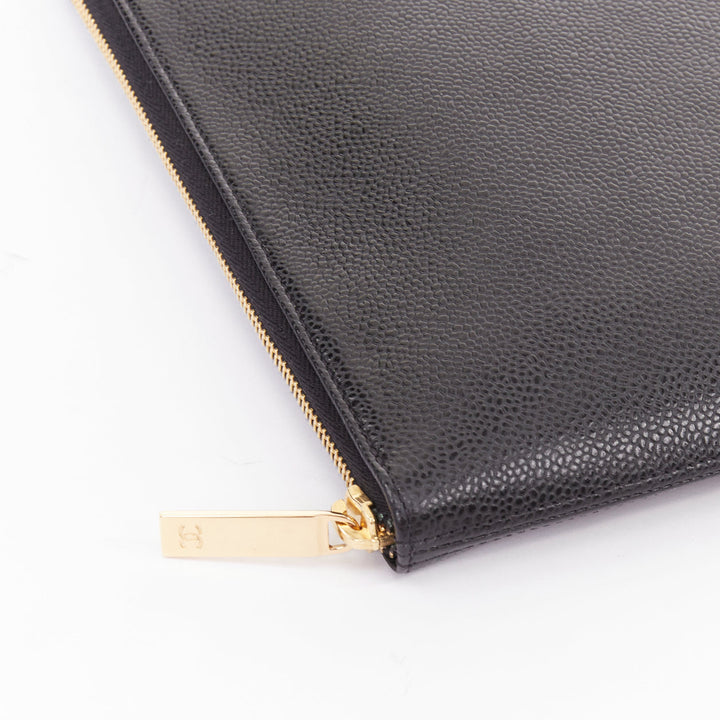 CHANEL 2014 Timeless CC Portfolio Pouch black leather embossed tech clutch bag