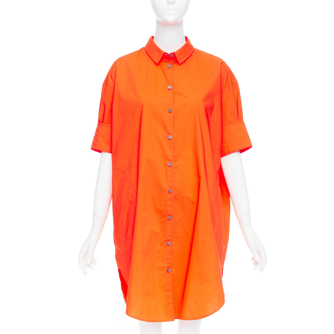 ACNE STUDIOS 2016 Lash Tech Pop neon orange cotton shirt dress FR34 XS