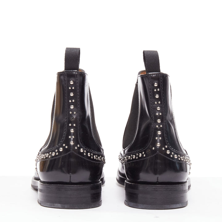 CHURCH'S Ketsby Met black leather silver dome studded ankle flat boots EU38