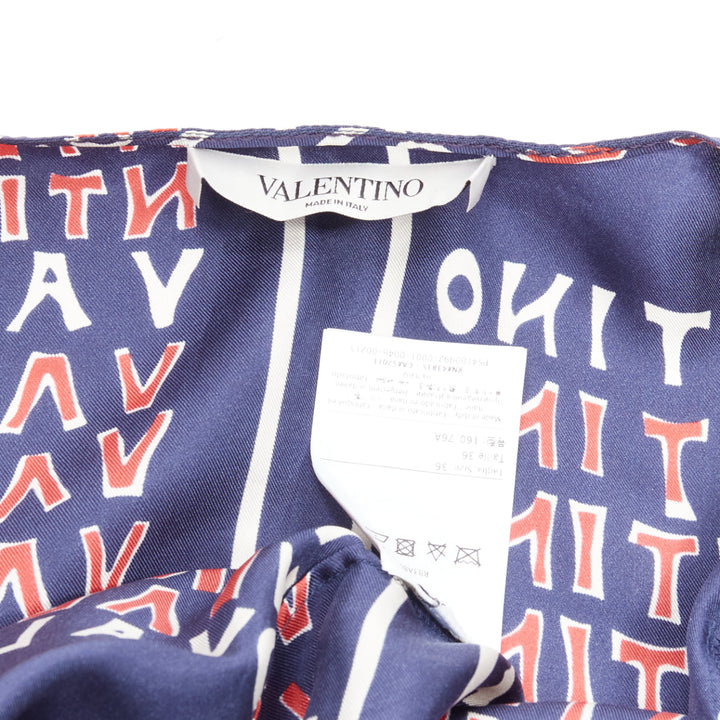 VALENTINO 100% silk navy red Archive Logo print wrap kimono shirt IT36 XXS