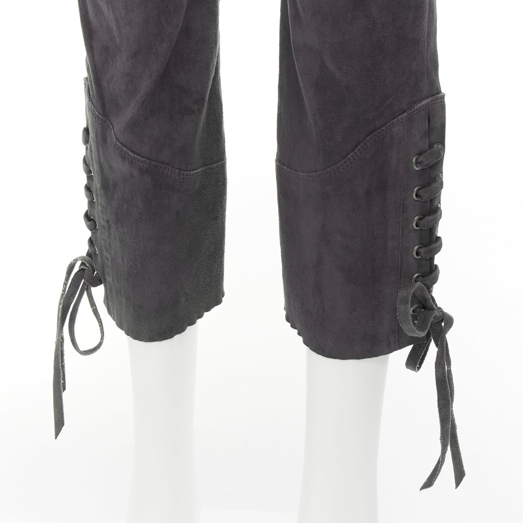 ISABEL MARANT grey suede leather side buckles lace up cropped pants