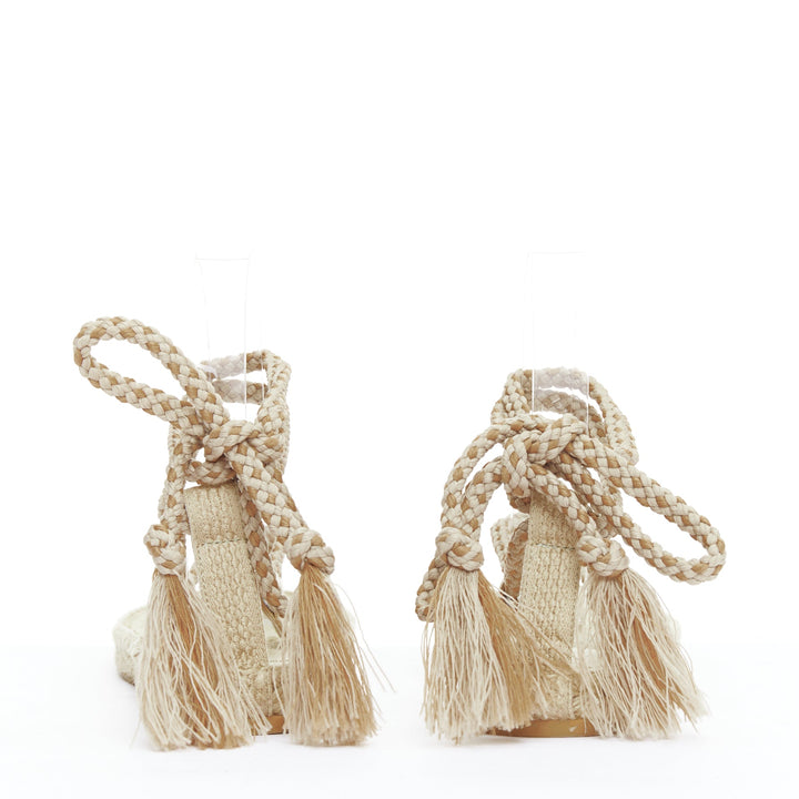 DIOR 2020 Diorexpress nude embroidered cotton rope tie jute sandals EU37