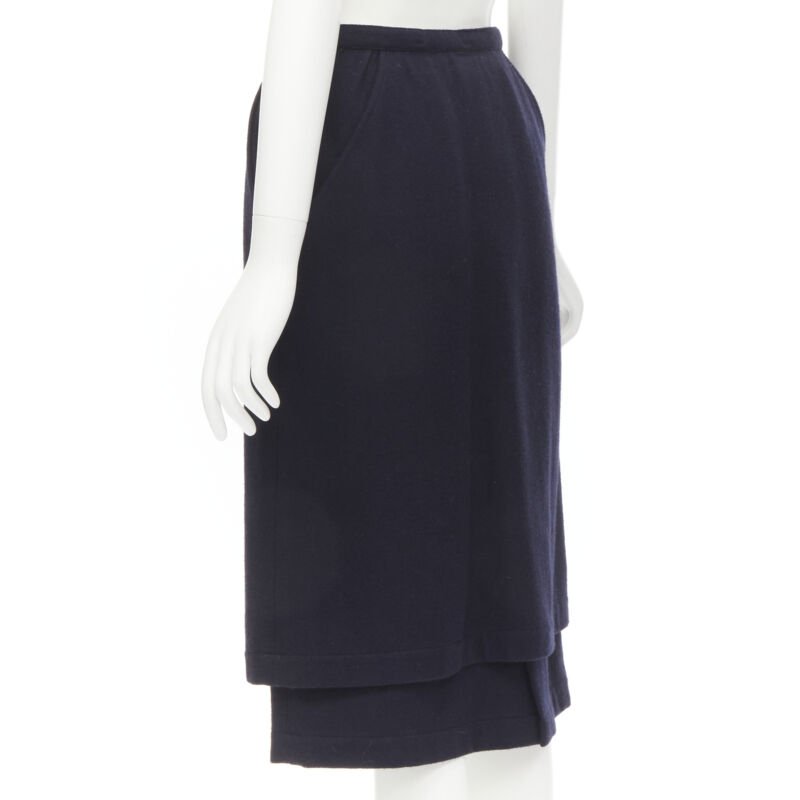 COMME DES GARCONS 1980s Vintage blue wool angular pocket layered hem skirt S