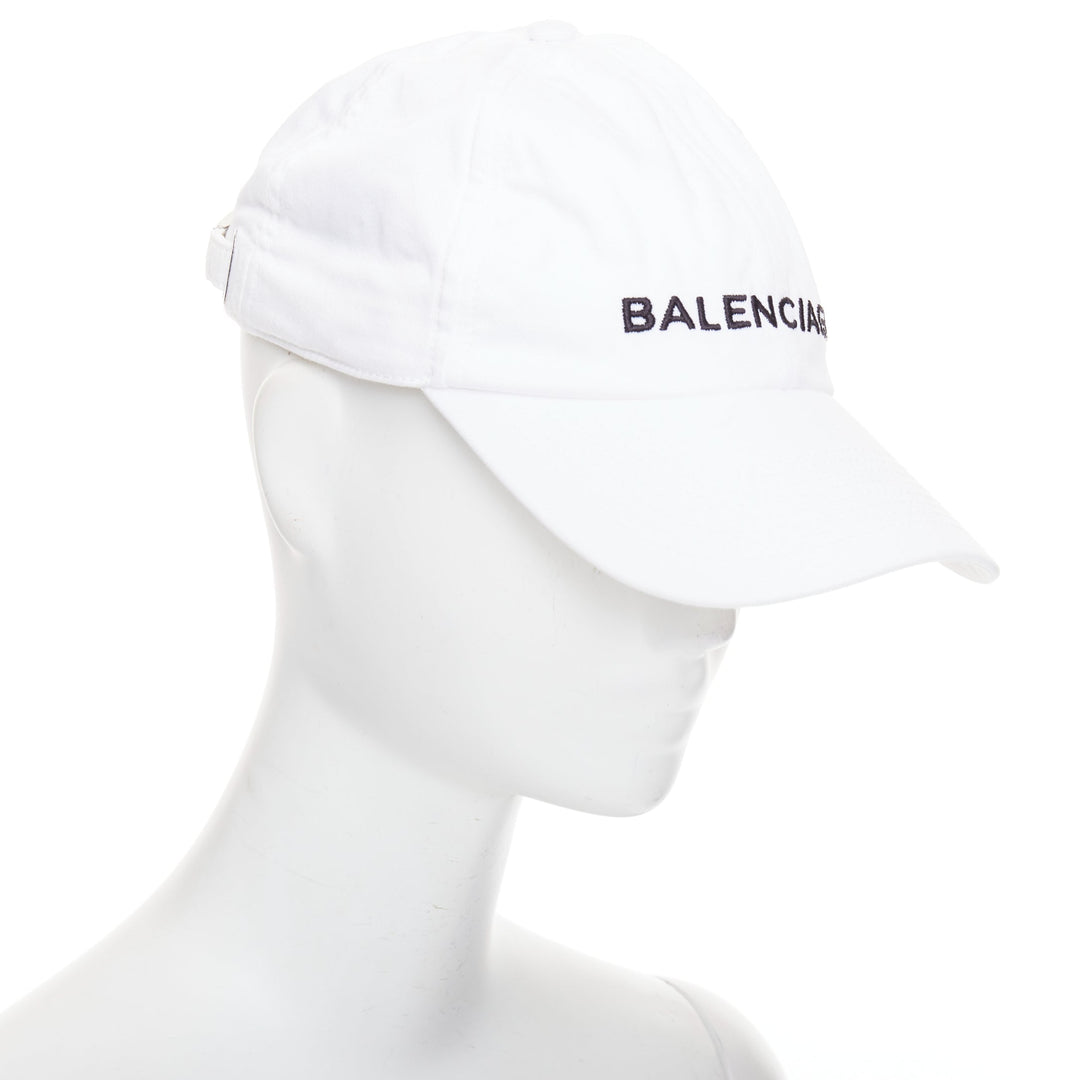 BALENCIAGA white cotton black embroidered logo baseball cap L
