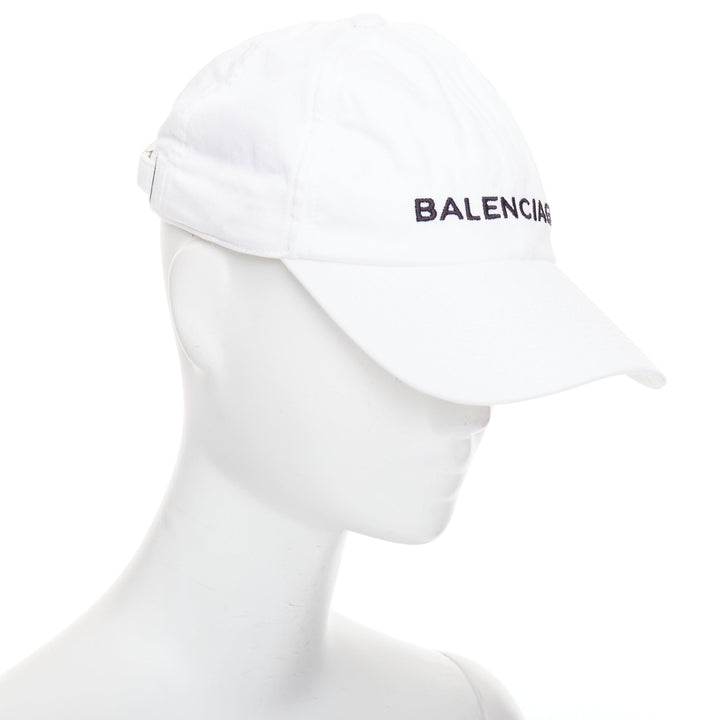 BALENCIAGA white cotton black embroidered logo baseball cap L