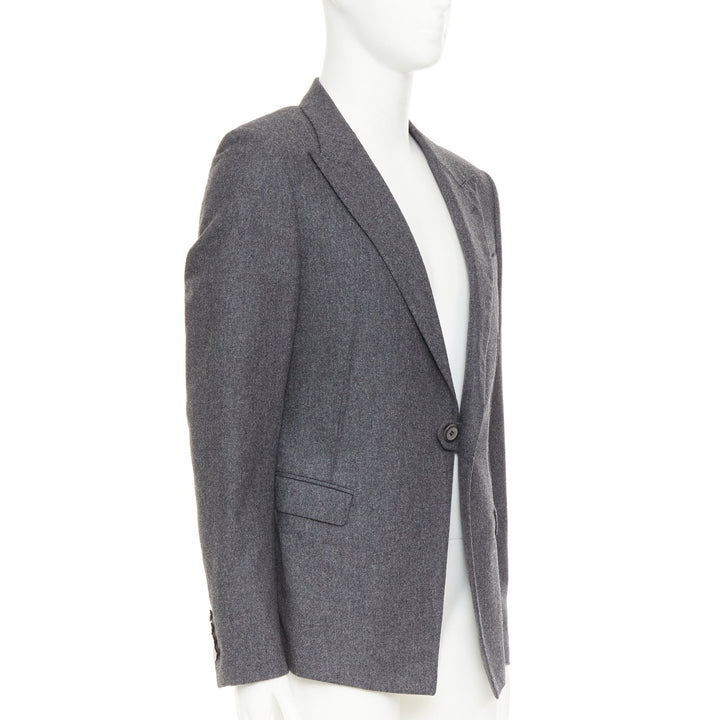 LANVIN grey speckled wool exposed darts single button blazer EU50 L