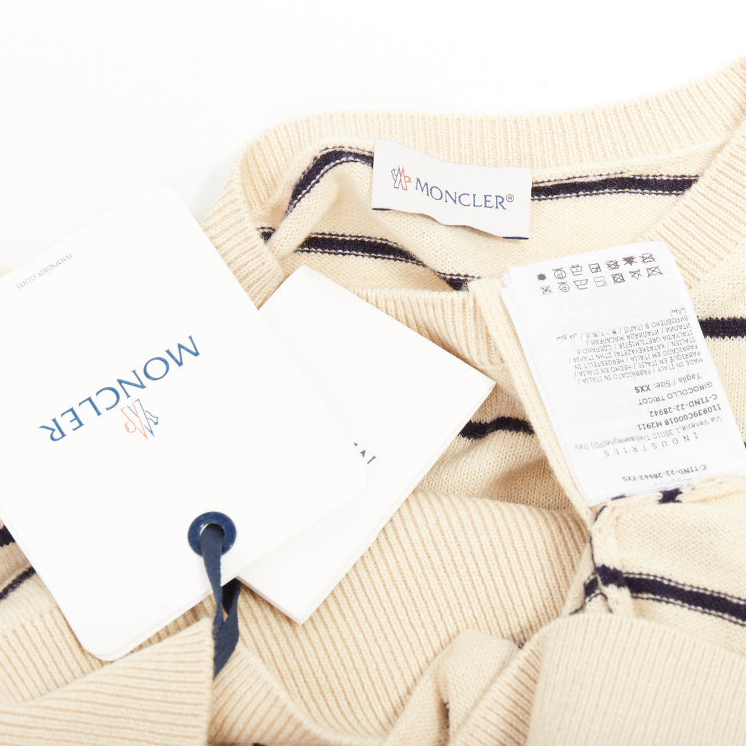 MONCLER Girocollo Tricot cream black wool cotton cashmere striped sweater XXS