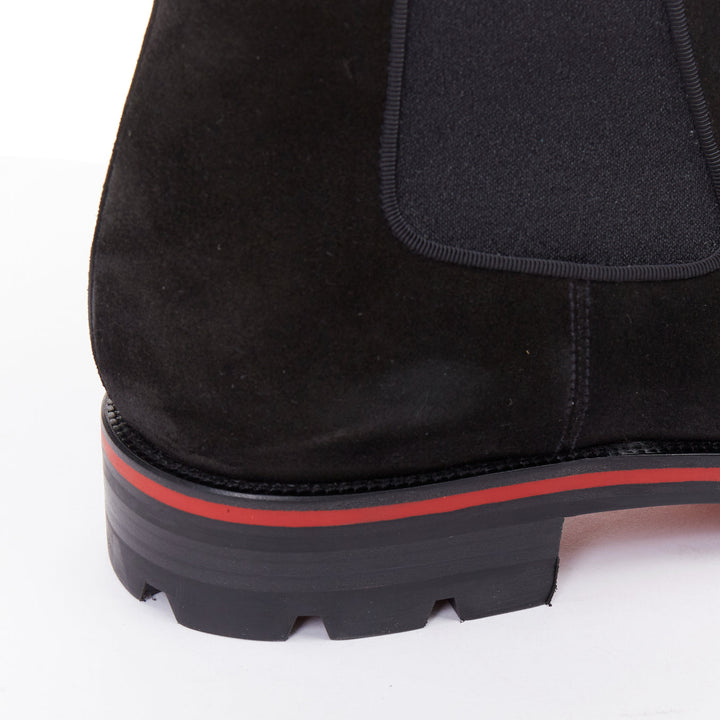 CHRISTIAN LOUBOUTIN Alpinosol Flat black suede lug sole Chelsea boot EU43