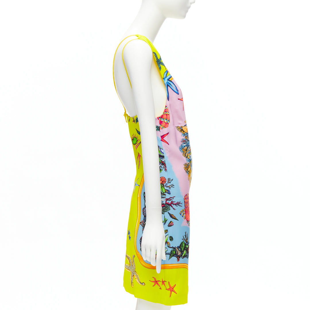 VERSACE 2020 Tresor De La Mer signature starfish print yellow dress IT38 XS