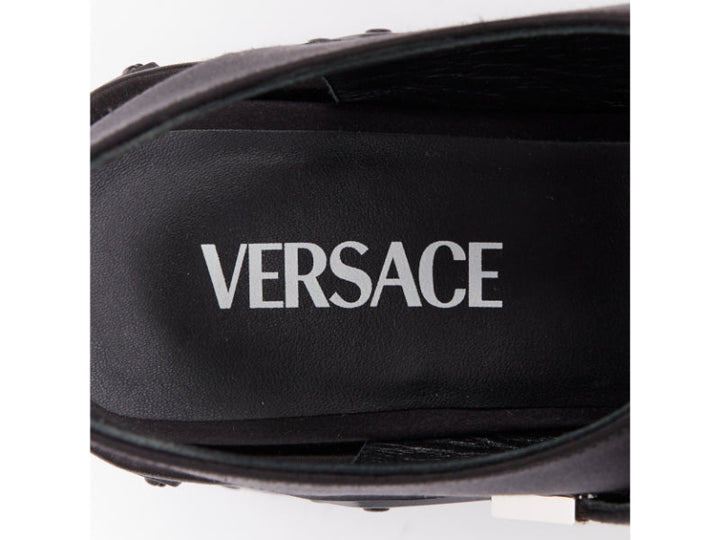 new VERSACE Anthem 120 Black satin silk Medusa buckle platform sandals EU38
