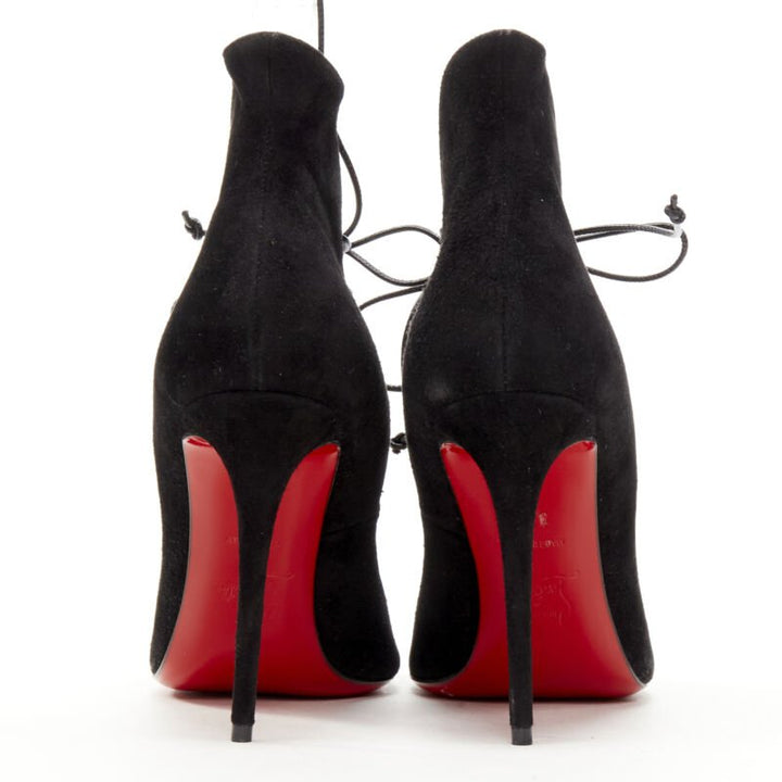 Female mannequin wearing Christian Louboutin Megavamp 120 Black Suede Women Heels in Size EU37.5 | Available at JHROP