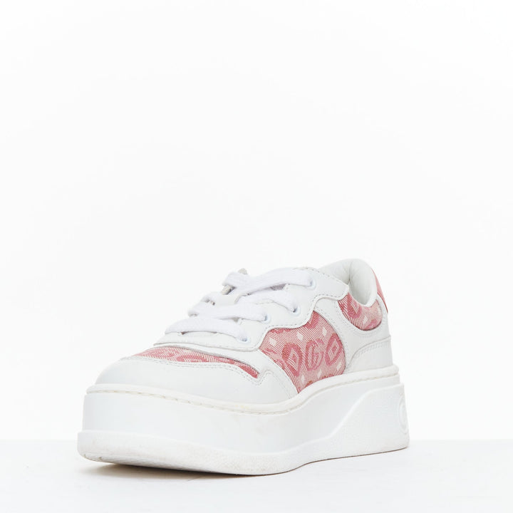 GUCCI KIDS pink white leather fabric GG monogram interlocking sneakers EU29