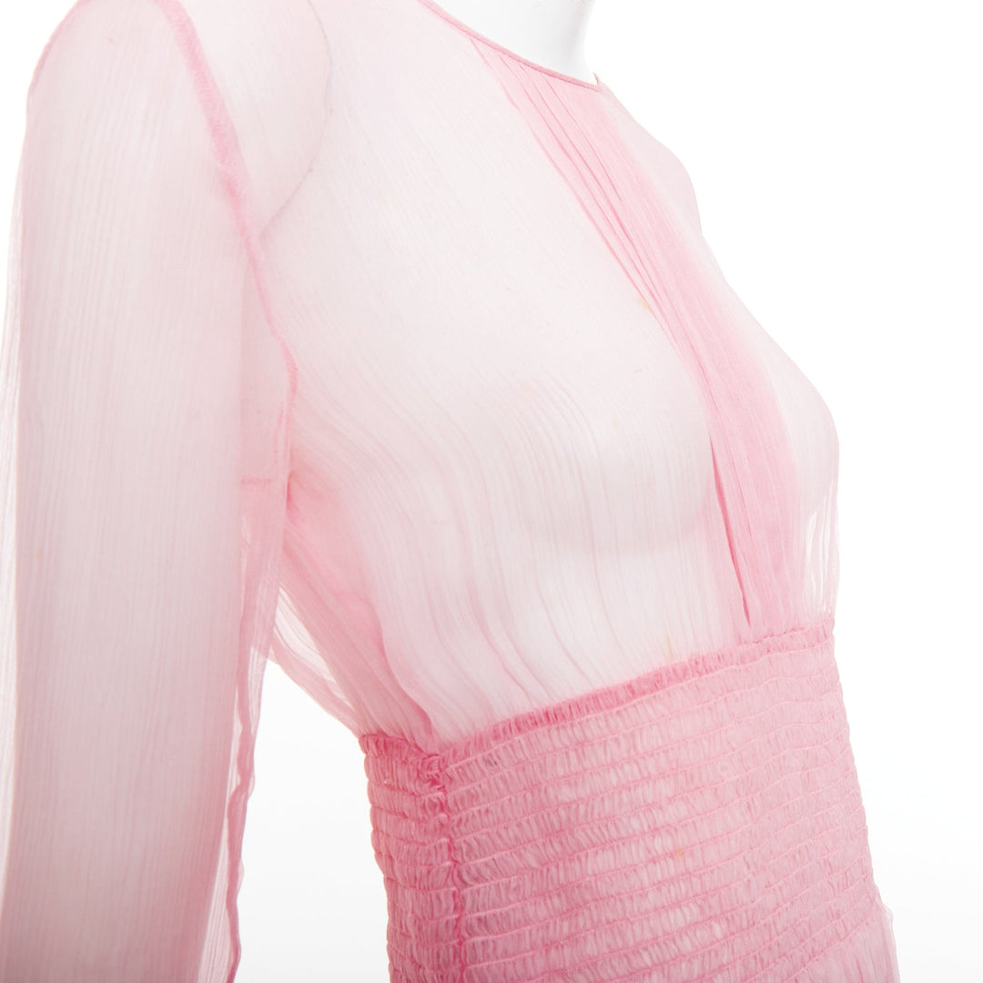 rare PRADA 2012 pink sheer silk chiffon green black flame knee dress IT42 M