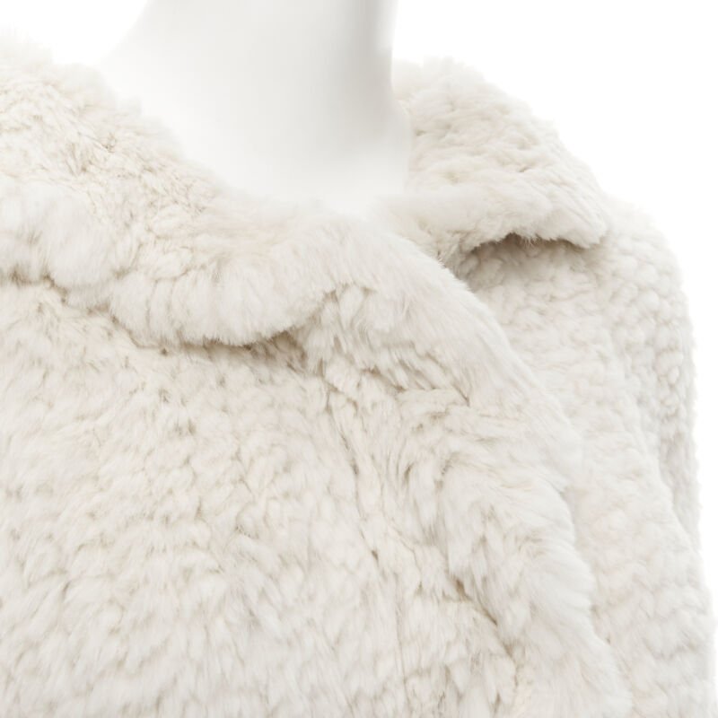 MATTHEW WILLIAMSON beige rabbit fur ruffle collar 3/4 sleeve short jacket UK8 XS