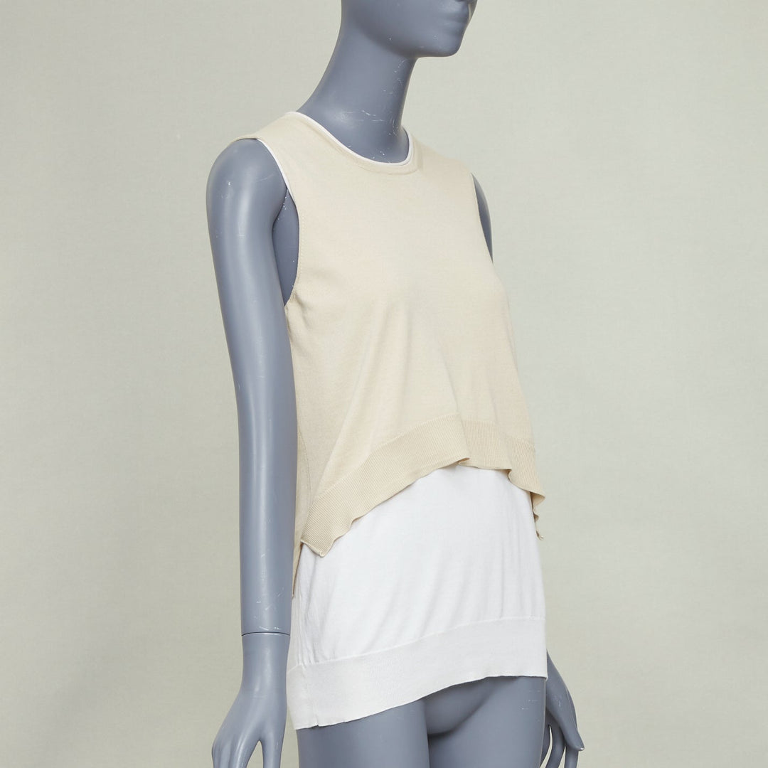 OLD CELINE Phoebe Philo beige silk cotton crew neck dual layer sweater vest M