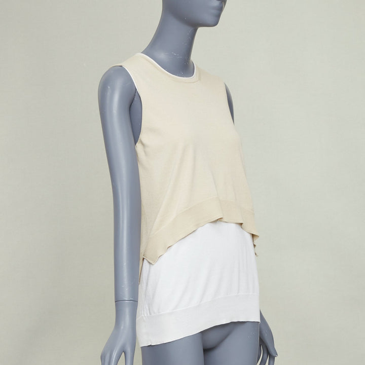 OLD CELINE Phoebe Philo beige silk cotton crew neck dual layer sweater vest M