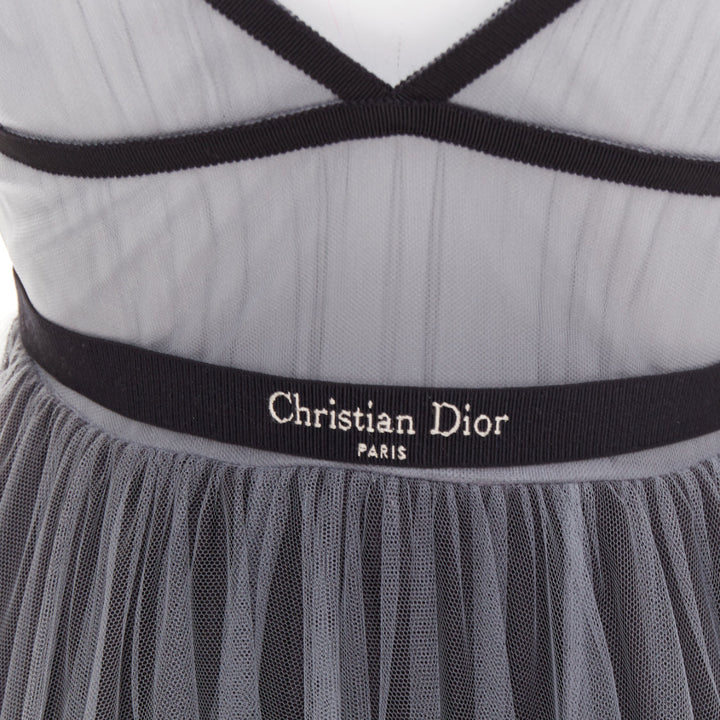 rare CHRISTIAN DIOR 2024 Runway grey butterfly bead embroidered tulle maxi gown