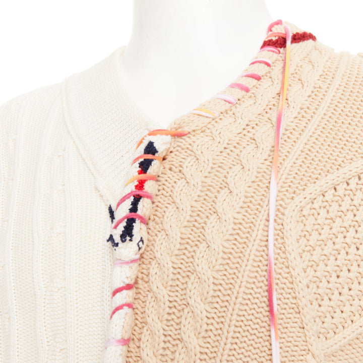LIAM HODGES 2020 deconstructed split mixed cable knit laced sweater XL