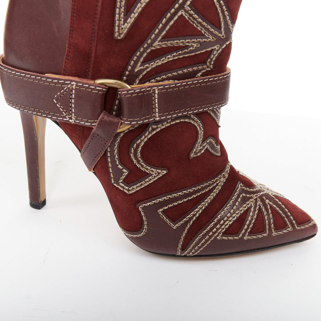 ISABEL MARANT Runway Blackson burgundy suede leather western cowboy boots EU36