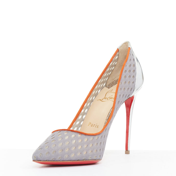 CHRISTIAN LOUBOUTIN Follies Resille 100 Tis Alveo Pierre grey silver pump EU37.5