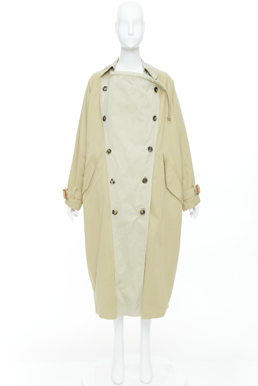 ISABEL MARANT 2023 Runway Ebani beige tone cotton drawstring trench coat FR34 XS