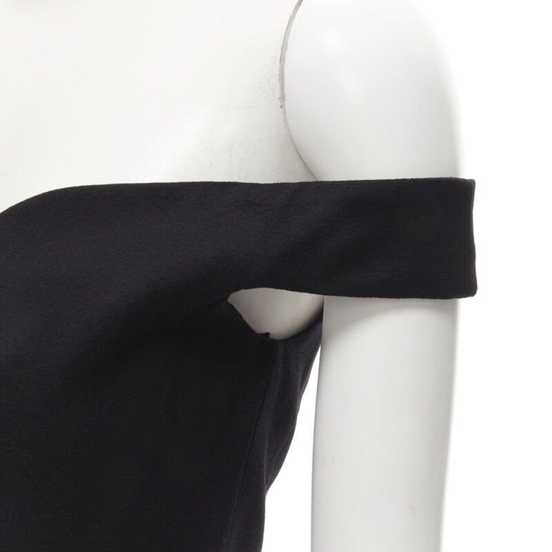ALEXANDER MCQUEEN black wool black off shoulder boned corset draped dress IT40 S