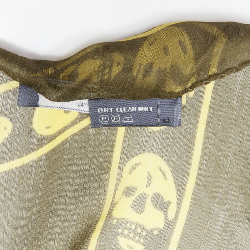ALEXANDER MCQUEEN Signature skeleton skull green yellow 100% silk scarf