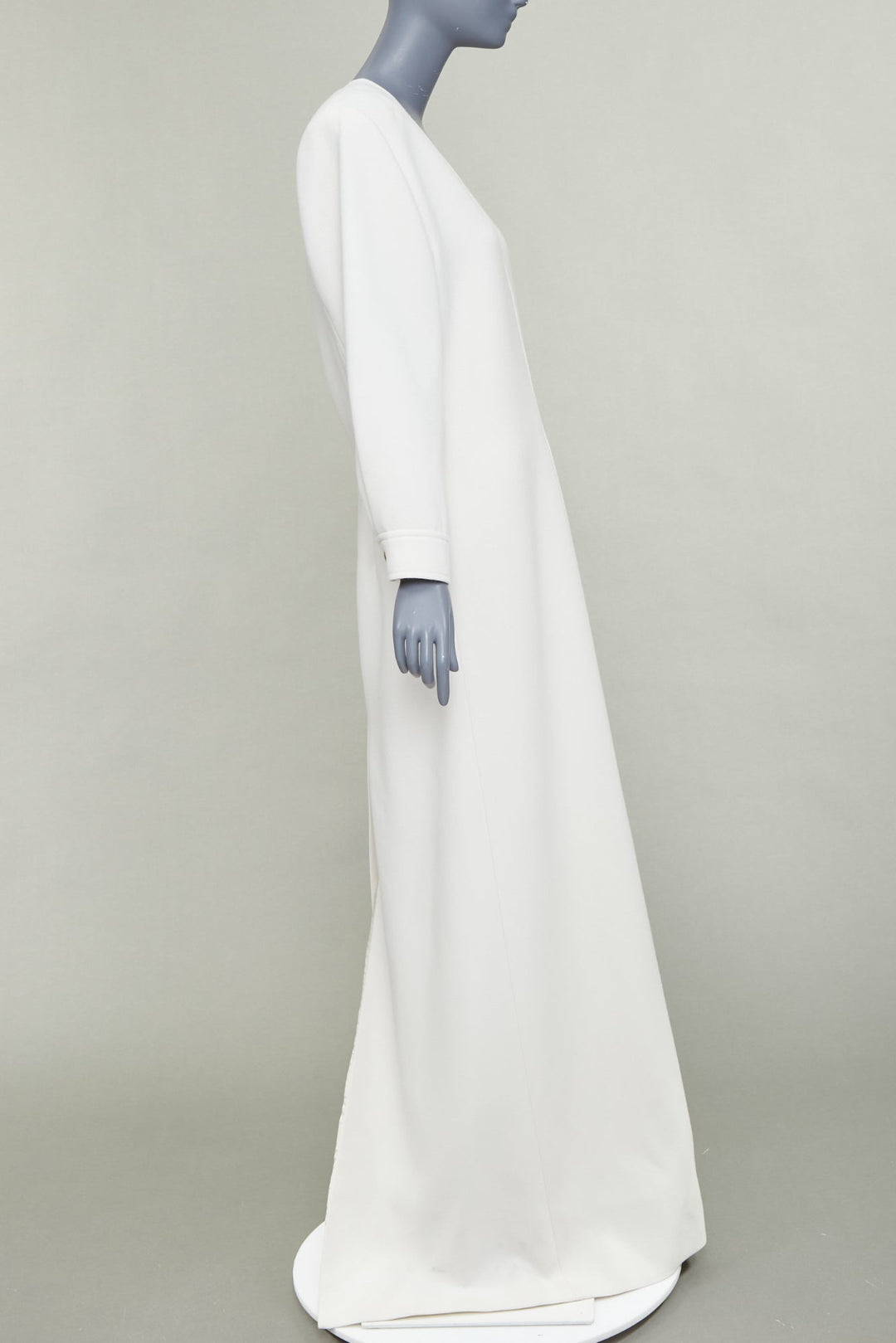 SAINT LAURENT 2022 Runway Bridal off-white wool Power shoulder maxi gown FR42 XL