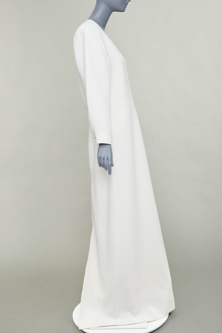 SAINT LAURENT 2022 Runway Bridal off-white wool Power shoulder maxi gown FR42 XL