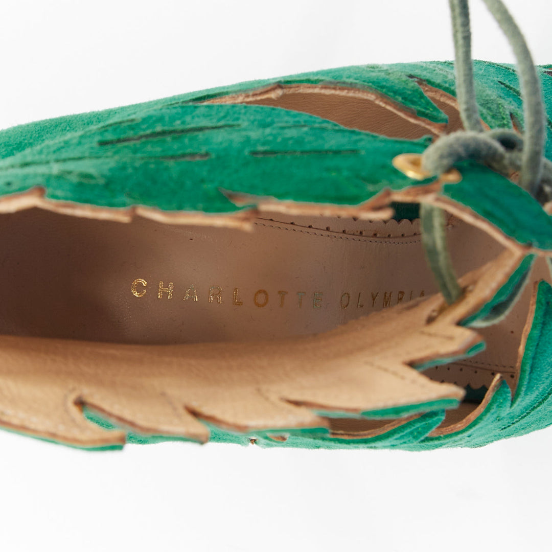 CHARLOTTE OLYMPIA 2010 Eve Tropical Leaf Suede platform sandals EU35
