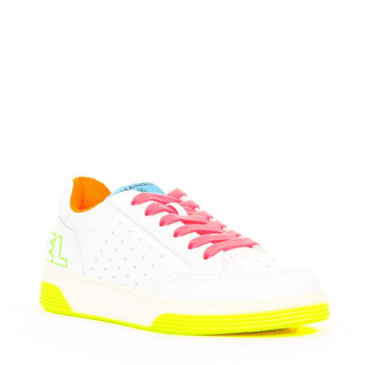 CHANEL 2020 white calfskin neon multicolor low top trainer court sneakers EU38.5