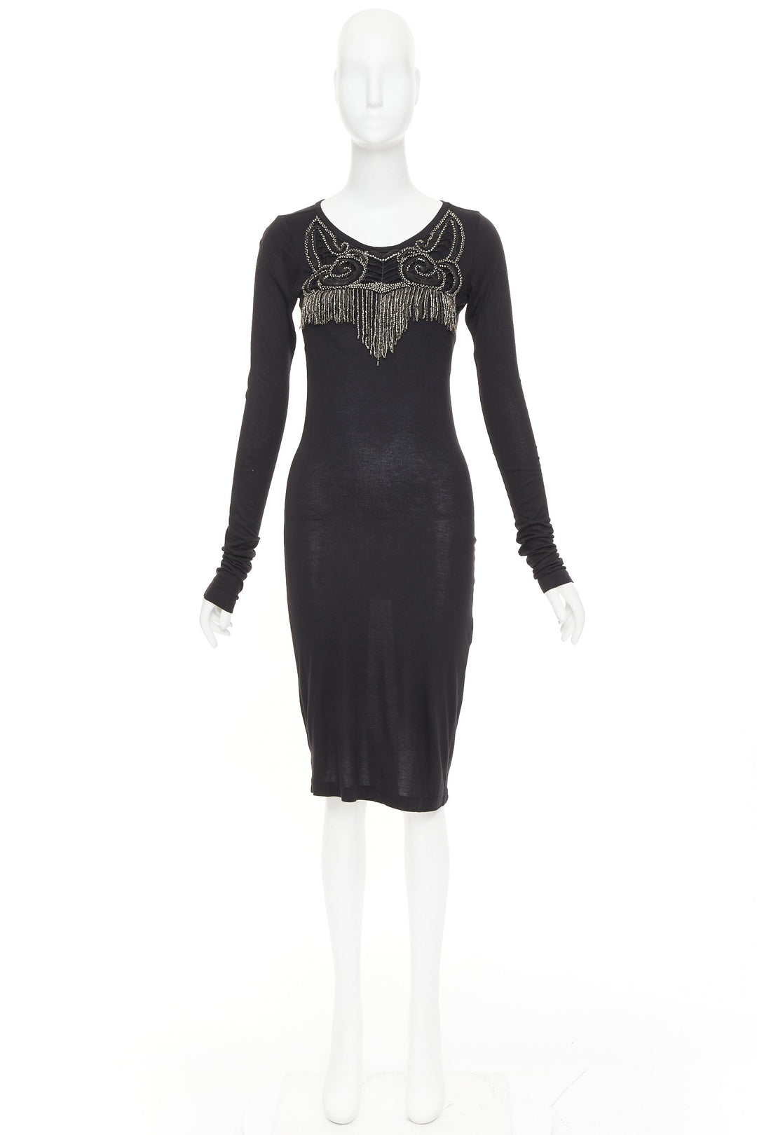 GIVENCHY black silver crystal chain fringe embellished modal dress XS
