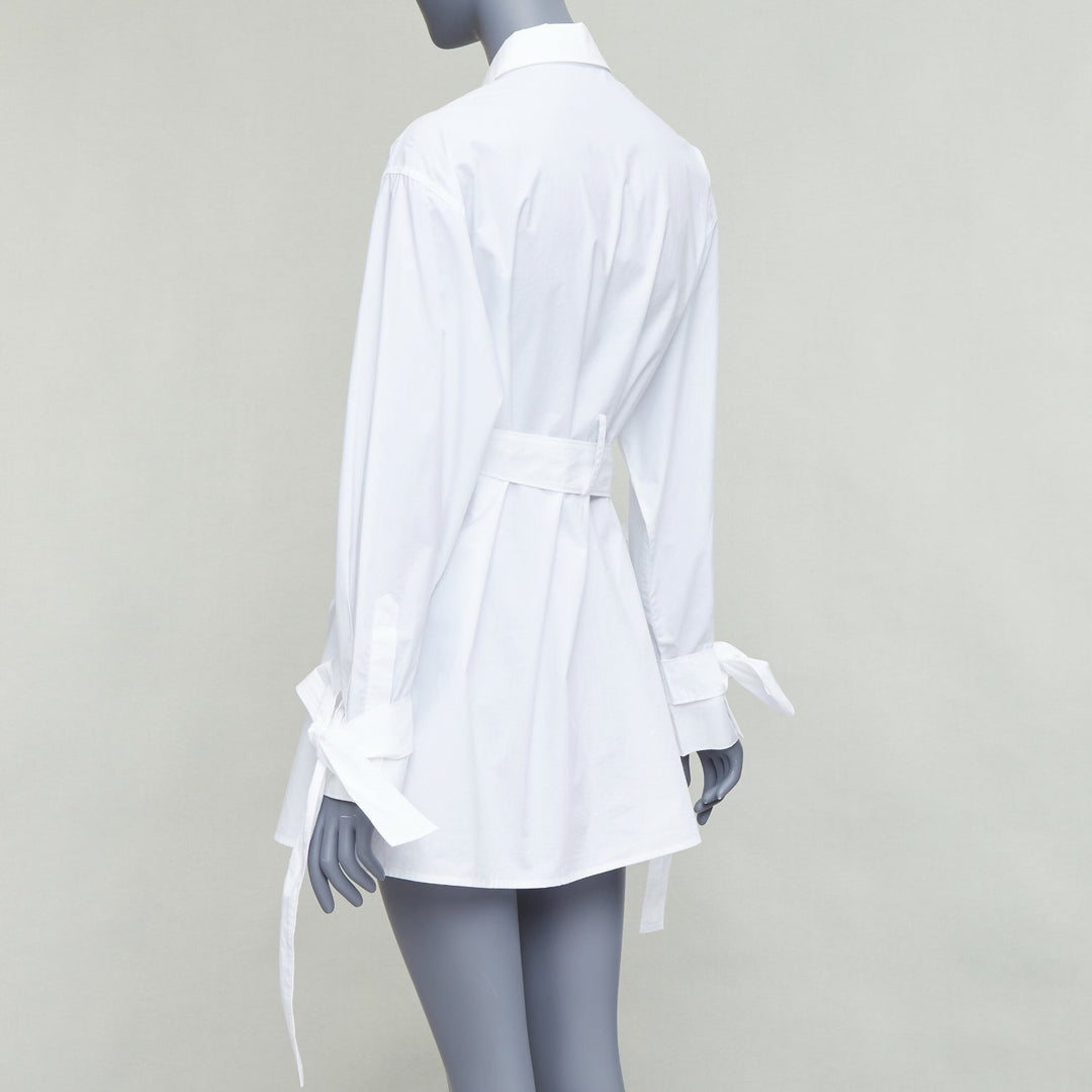 KIMHEKIM NG Belted white cotton asymmetric harness tie shirt FR36 S