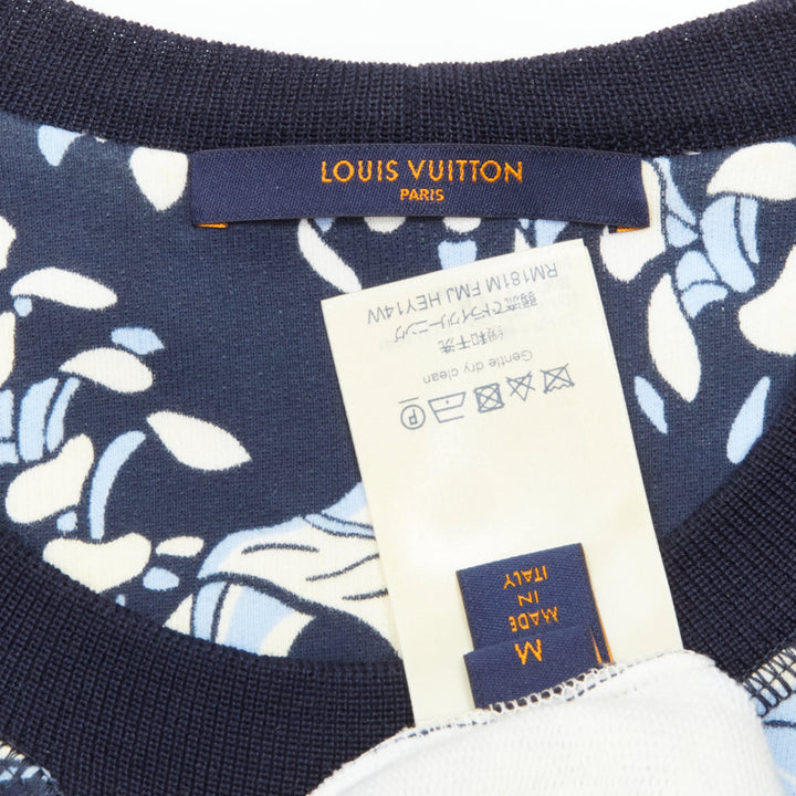 LOUIS VUITTON black LV towel logo blue tropical leaf print cotton sweatshirt M