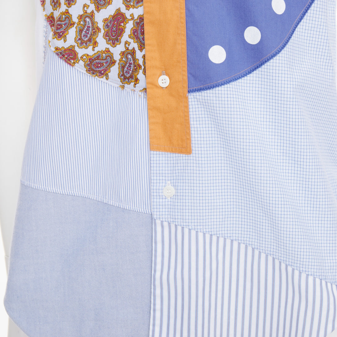 JUNYA WATANABE MAN blue checkered striped patchwork short sleeve button shirt M