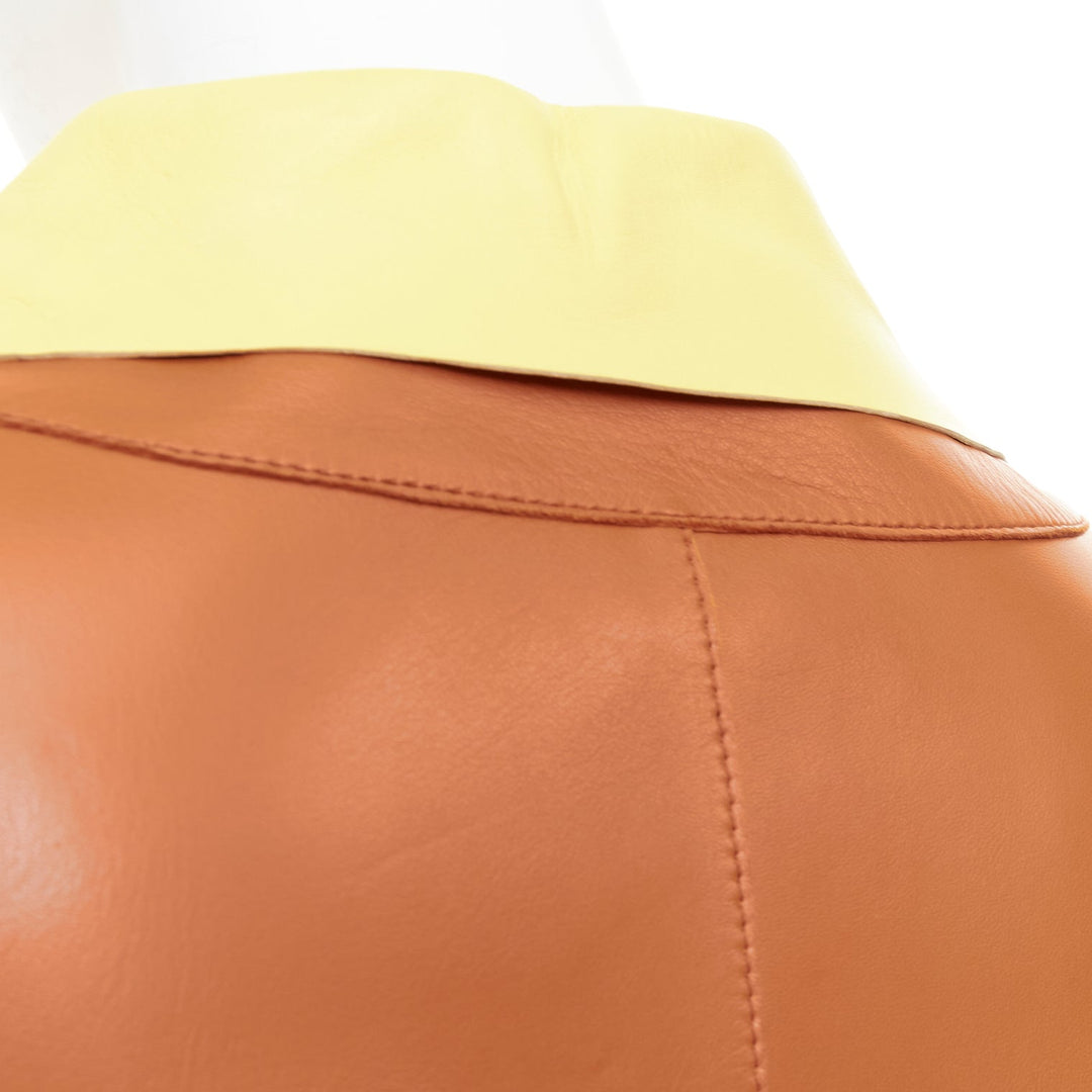 MARNI SS2015 yellow tan turquoise colorblocked lambskin leather coat IT38 XS