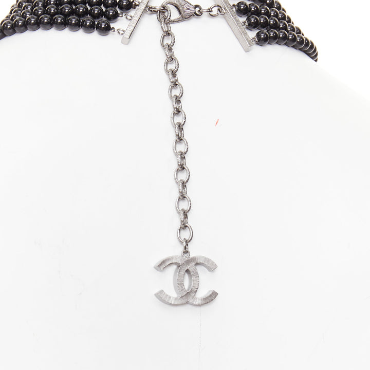 CHANEL 13B black white grey ombre CC multi-strand resin pearl collar necklace