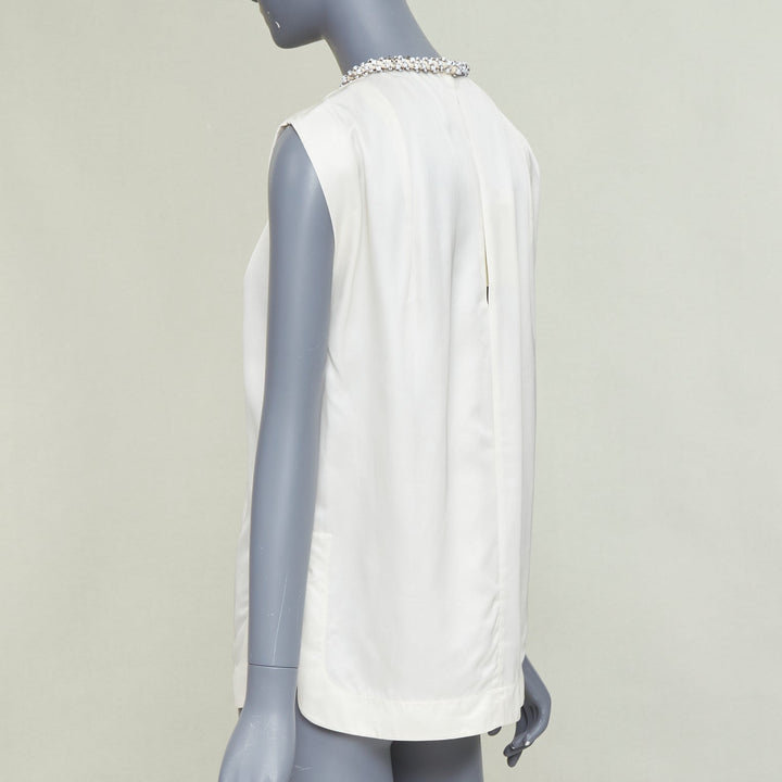 STELLA MCCARTNEY Falabella off white crepe white beaded collar blouse IT38 XS