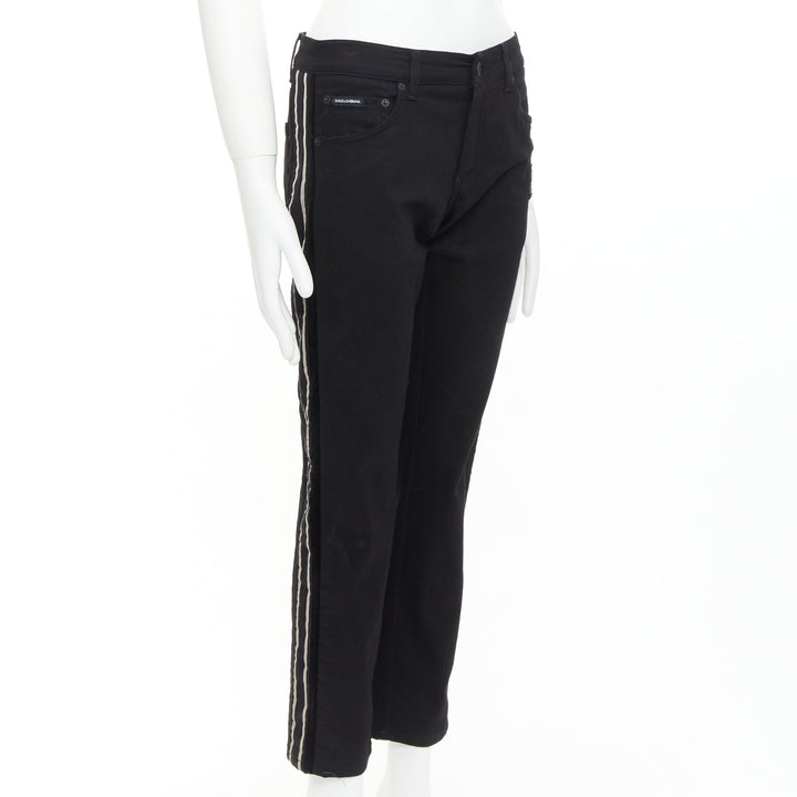 DOLCE GABBANA DENIM Skinny black heart logo embroidered cropped jeans