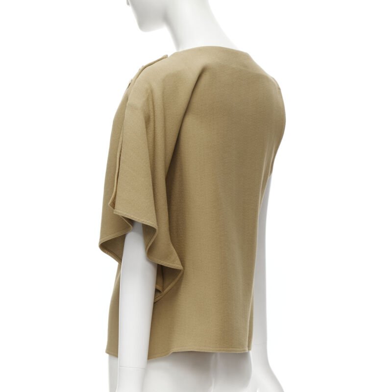 MARNI brown crepe gold button asymmetric draped sleeve boxy top IT40 S