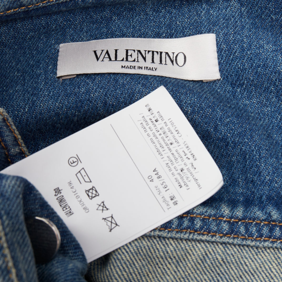 VALENTINO blue denim multicolor jewel butterfly embellish trucker jacket IT40 S