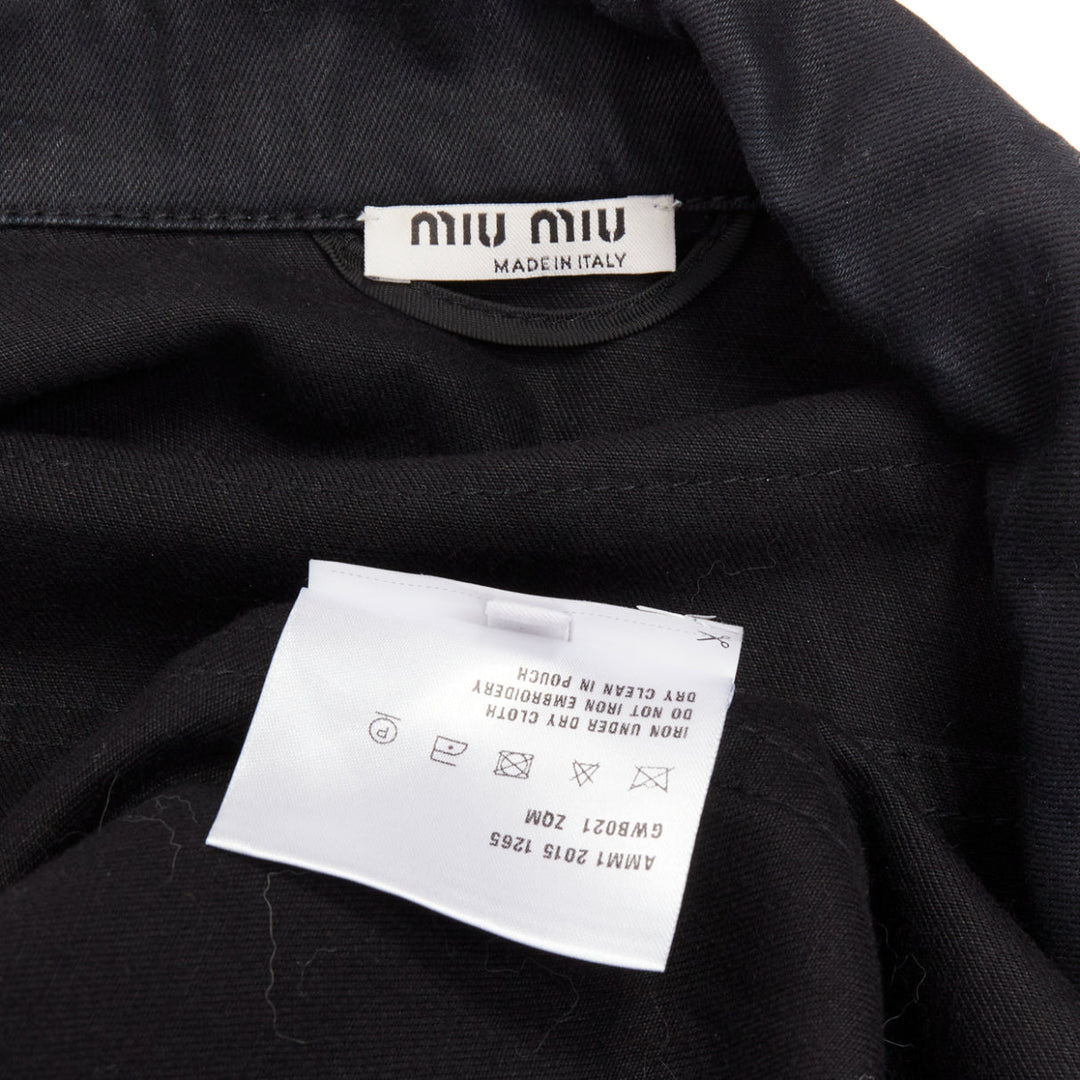 MIU MIU Resort 2016 yellow sequin applique black denim trucker jacket IT36 XS
