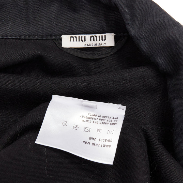 MIU MIU Resort 2016 yellow sequin applique black denim trucker jacket IT36 XS