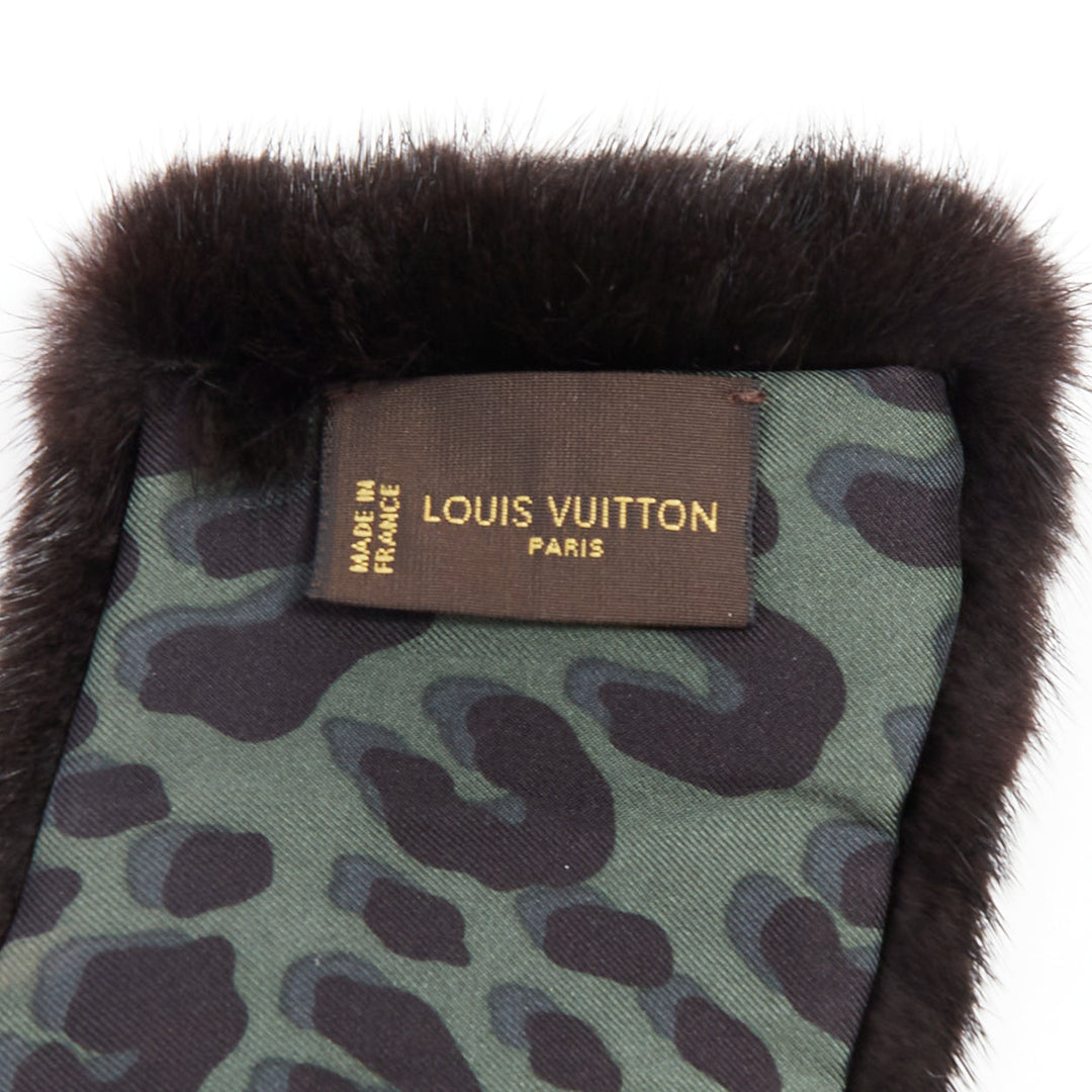 LOUIS VUITTON 2019 brown mink fur LV logo leather silk lined collar scarf