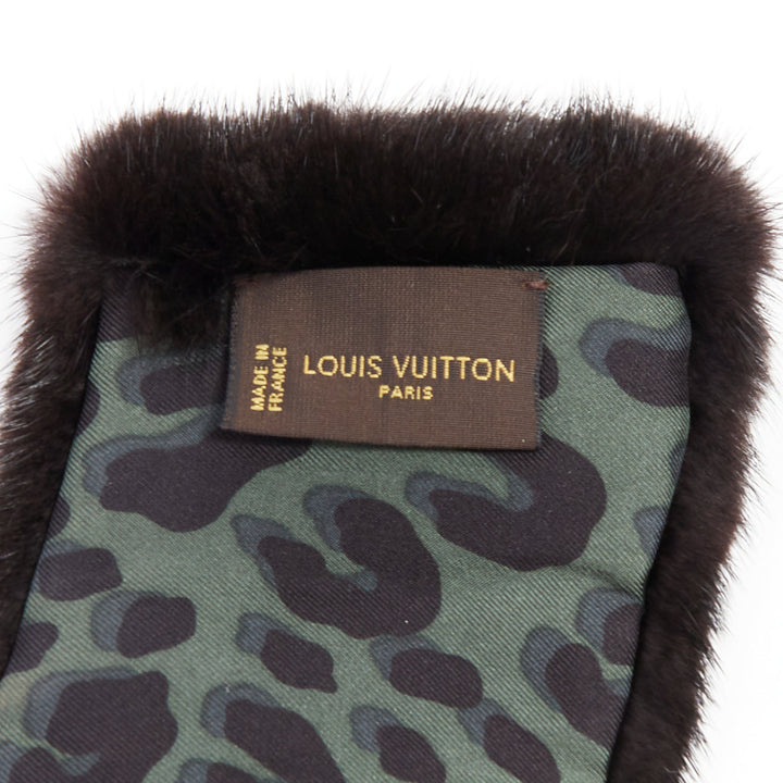 LOUIS VUITTON 2019 brown mink fur LV logo leather silk lined collar scarf