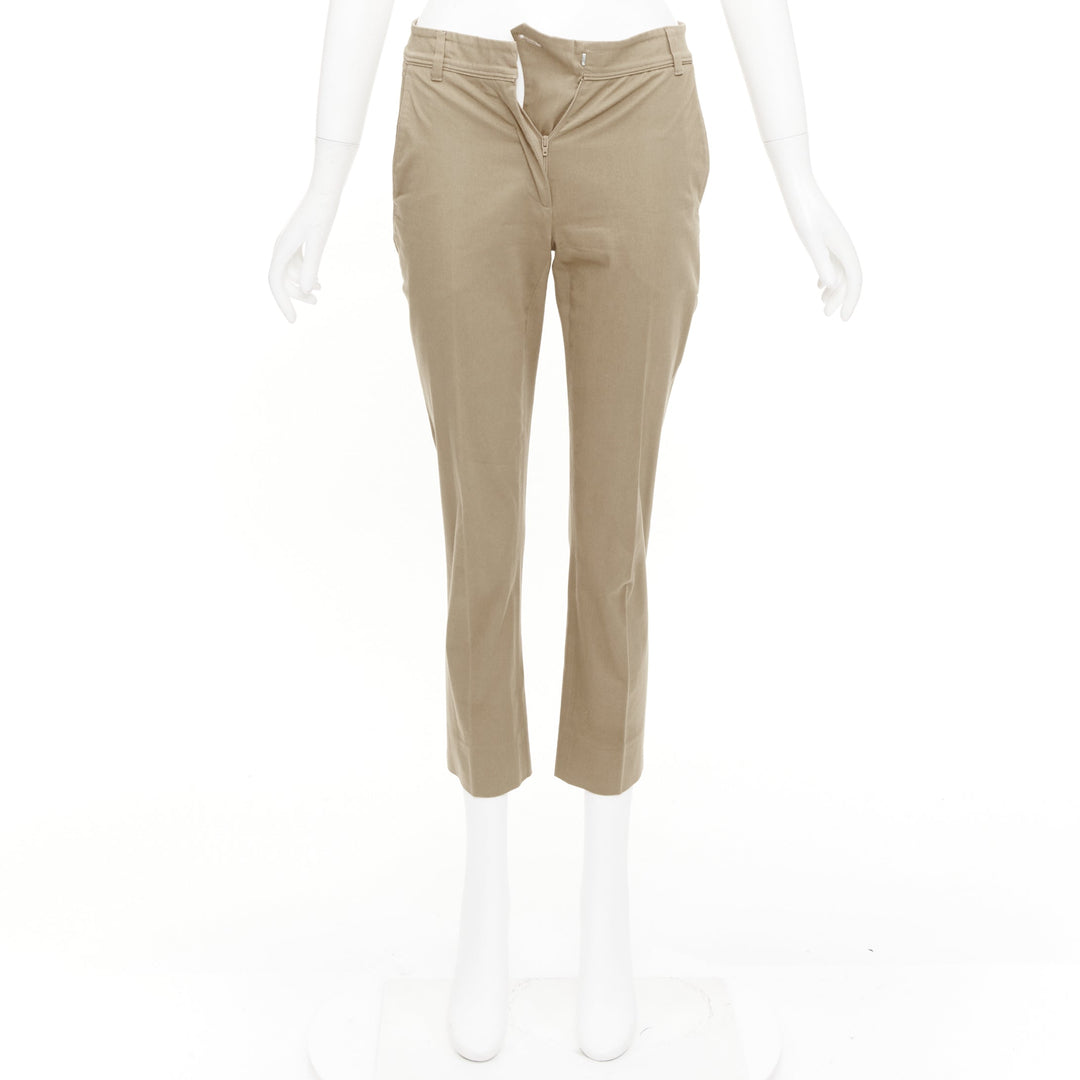 VALENTINO khaki tan cotton slim leg ankle crop slash flap pockets pants IT36 XXS