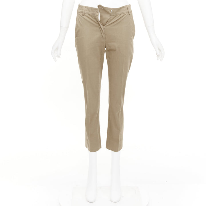 VALENTINO khaki tan cotton slim leg ankle crop slash flap pockets pants IT36 XXS